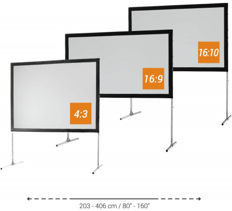 Vorschaubild Faltrahmen Leinwand mit 4 verschiedenen Formaten (Quadrat, 4:3 front, 4:3 rück, 16:9)
